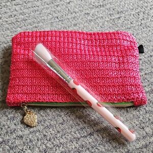 Pink Woven Clutch with Makeup Brush